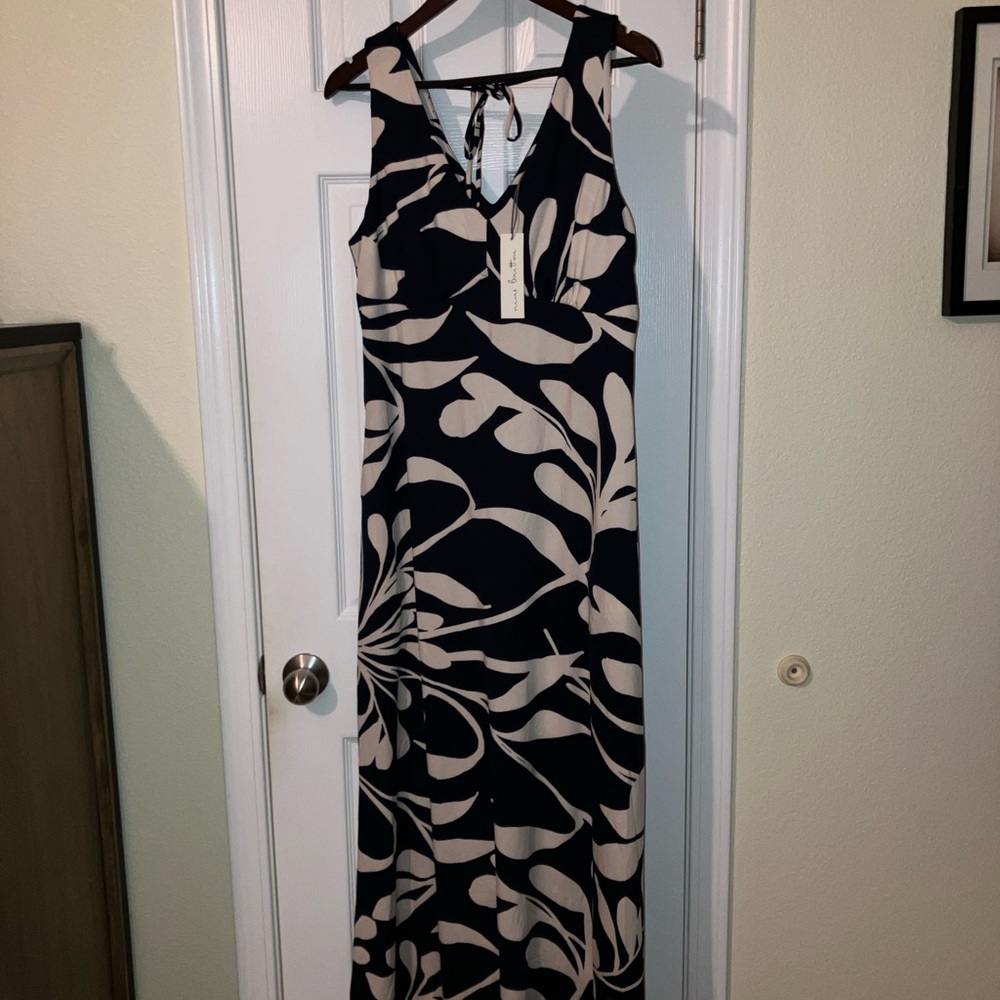 Beachy Navy and Cream Women's Maxi Dress